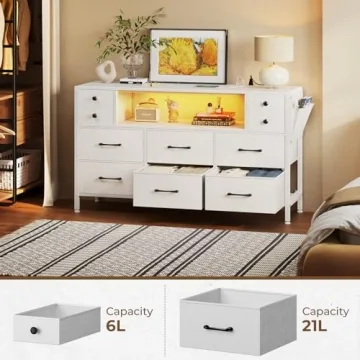 Rolanstar Dresser with LED Lights and Outlets 10 Drawers