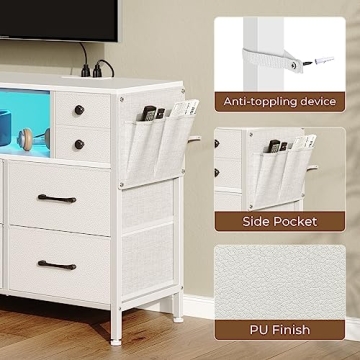Rolanstar Dresser with LED Lights and Outlets 10 Drawers