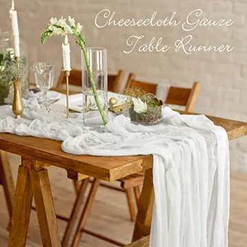 2 Pack Cheesecloth Gauze Table Runner, 13 Ft x 35 Inch Semi Sheer Table Cheese Cloth for Wedding Decor Bridal Shower Rustic Boho (Apricot, White)