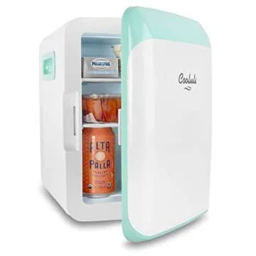 Cooluli 10L Mini Fridge for Bedroom - Car, Office Desk & College Dorm Room - 12V Portable Cooler & Warmer for Food, Drinks, Skincare, Beauty, Makeup & Cosmetics - AC/DC Small Refrigerator (Turquoise)