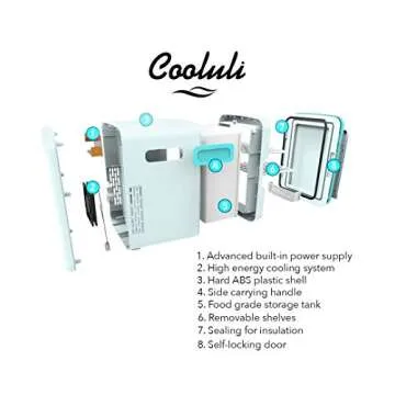 Cooluli 10L Mini Fridge for Bedroom - Car, Office Desk & College Dorm Room - 12V Portable Cooler & Warmer for Food, Drinks, Skincare, Beauty, Makeup & Cosmetics - AC/DC Small Refrigerator (Turquoise)