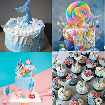 Marine Theme Fondant Silicone Mold,Seashell,Mermaid Tail,Seaweed,Coral,Fish DIY Handmade Baking Tool...