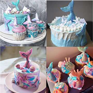 Marine Theme Fondant Silicone Mold,Seashell,Mermaid Tail,Seaweed,Coral,Fish DIY Handmade Baking Tools for Mermaid Theme Cake Decoration,Chocolate,Candy,Fondant,Polymer Clay,Crafting Projects