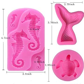 Marine Theme Fondant Silicone Mold,Seashell,Mermaid Tail,Seaweed,Coral,Fish DIY Handmade Baking Tools for Mermaid Theme Cake Decoration,Chocolate,Candy,Fondant,Polymer Clay,Crafting Projects