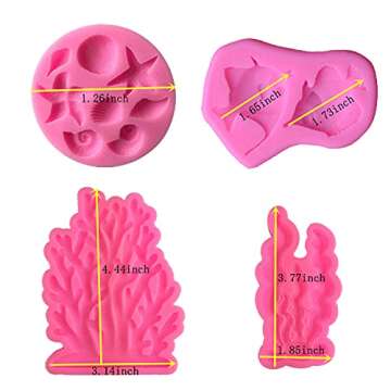 Marine Theme Fondant Silicone Mold,Seashell,Mermaid Tail,Seaweed,Coral,Fish DIY Handmade Baking Tools for Mermaid Theme Cake Decoration,Chocolate,Candy,Fondant,Polymer Clay,Crafting Projects