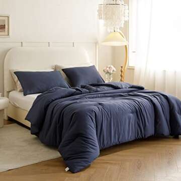ROSGONIA Twin Comforter Set Lightweight Bedding Navy Blue