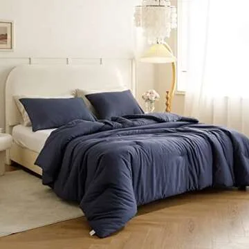 ROSGONIA Twin Comforter Set Lightweight Bedding Navy Blue