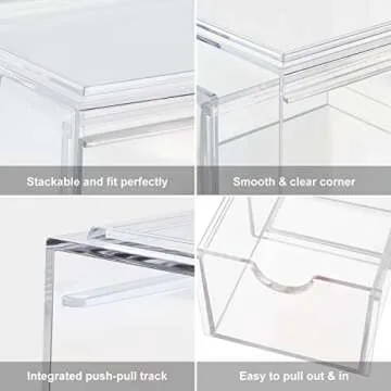 LileZbox Clear Stackable Cosmetic Organizer Drawers,Acrylic Plastic Storage Bins For Vanity,Home Organization and Storage,Hair Accessories, Skin Care, Bathroom Counter or Dresser - Set of 2
