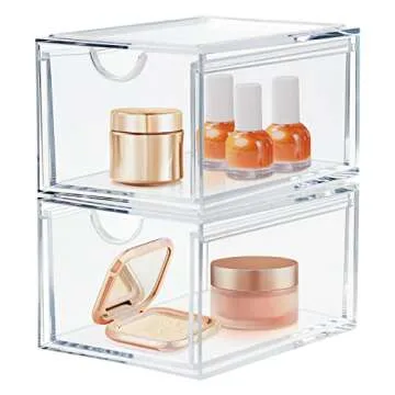 LileZbox Clear Stackable Cosmetic Organizer Drawers,Acrylic Plastic Storage Bins For Vanity,Home Organization and Storage,Hair Accessories, Skin Care, Bathroom Counter or Dresser - Set of 2