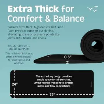 Retrospec Solana Yoga Mat 1/2" Thick w/Nylon Strap for Men & Women - Non Slip Excercise Mat for Yoga, Pilates, Stretching, Floor & Fitness Workouts, Black