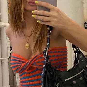 Meladyan Women Twist Front Striped Cutout Knitted Crop Tube Top Bandage Strapless Sleeveless Bandeau Cropped Shirt