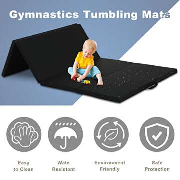 HCY Exercise Mat Gymnastics Mat Tumbling Mat 4'x8'x2 Pu Leather with Carrying Handles for Yoga,Home Gym,Core Workouts,Stretching-Black, 92 inches (L)x46 inches (W)x2 inches (D)