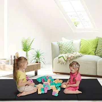 HCY Exercise Mat Gymnastics Mat Tumbling Mat 4'x8'x2 Pu Leather with Carrying Handles for Yoga,Home Gym,Core Workouts,Stretching-Black, 92 inches (L)x46 inches (W)x2 inches (D)