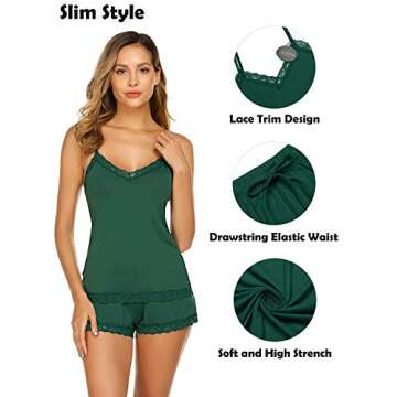 Avidlove Pajamas Set Womens Lace Nightwear Lingerie Sleep Cami PJS Set with Shorts (Green,L)