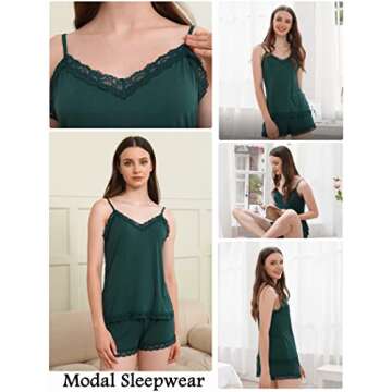 Avidlove Pajamas Set Womens Lace Nightwear Lingerie Sleep Cami PJS Set with Shorts (Green,L)