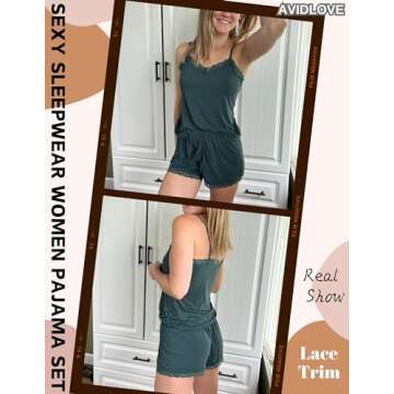 Avidlove Pajamas Set Womens Lace Nightwear Lingerie Sleep Cami PJS Set with Shorts (Green,L)