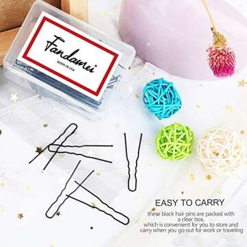 FANDAMEI 120 Pack of U Shaped Hair Pins Women and Girls Bun Hair Pins with Storage Box, Black (5 cm/1.96 Inches)