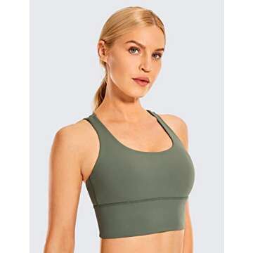 CRZ Yoga Women's Strappy Longline Sports Bras - Wirefree Padded Medium Impact Workout Crop Tank Top Grey Sage Medium