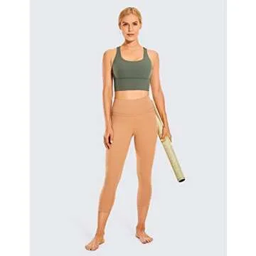 CRZ Yoga Women's Strappy Longline Sports Bras - Wirefree Padded Medium Impact Workout Crop Tank Top Grey Sage Medium