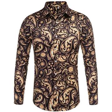 Daupanzees Men's Long Sleeve Luxury Design Print Dress Shirt Casual Button Down Shirt for Party,Wedding,Banquet,Prom,Nightclub (Black L)