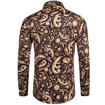 Daupanzees Men's Long Sleeve Luxury Design Print Dress Shirt Casual Button Down Shirt for Party,Wedding,Banquet,Prom,Nightclub (Black L)