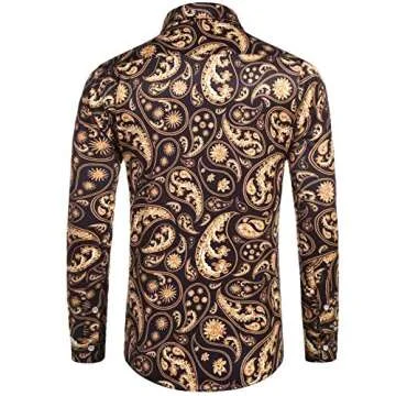 Daupanzees Men's Long Sleeve Luxury Design Print Dress Shirt Casual Button Down Shirt for Party,Wedding,Banquet,Prom,Nightclub (Black L)