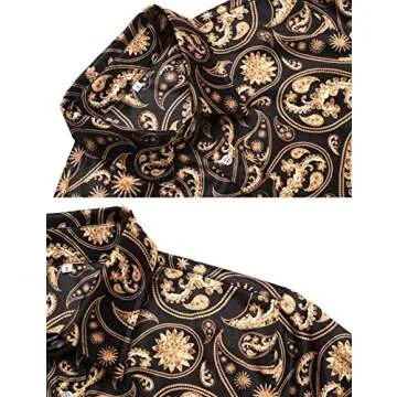 Daupanzees Men's Long Sleeve Luxury Design Print Dress Shirt Casual Button Down Shirt for Party,Wedding,Banquet,Prom,Nightclub (Black L)