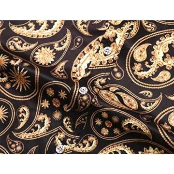 Daupanzees Men's Long Sleeve Luxury Design Print Dress Shirt Casual Button Down Shirt for Party,Wedding,Banquet,Prom,Nightclub (Black L)