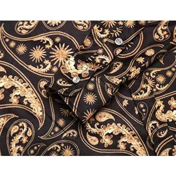 Daupanzees Men's Long Sleeve Luxury Design Print Dress Shirt Casual Button Down Shirt for Party,Wedding,Banquet,Prom,Nightclub (Black L)