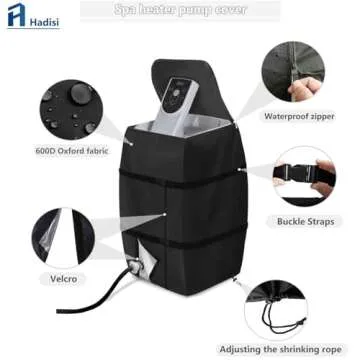Hadisi Hot Tub Spa Heater Pump Cover,Waterproof Hot Tub Insulated Pump Cover for Multiple Brands (Black,Square)