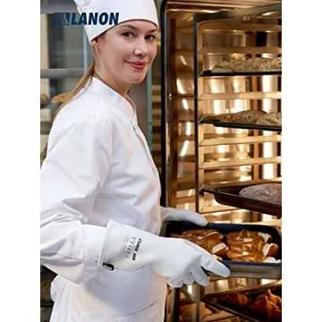 LANON Liquid Silicone Gloves, Heat Resistant Oven Gloves with Fingers, Food Grade, Waterproof, White, Large