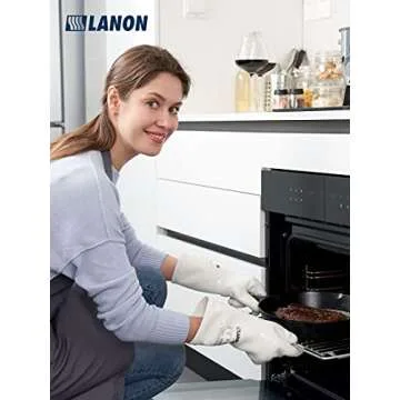 LANON Liquid Silicone Gloves, Heat Resistant Oven Gloves with Fingers, Food Grade, Waterproof, White, Large