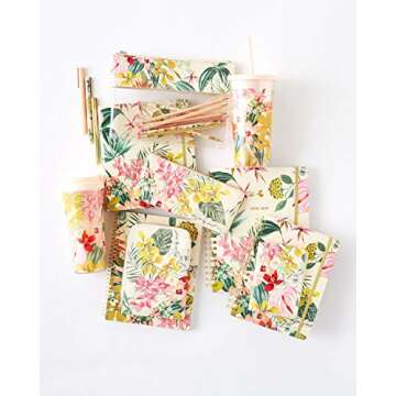 ban.do Floral Rough Draft Mini Spiral Notebook, 8.5" x 6.75" with Pockets and 160 Lined Pages, Paradiso