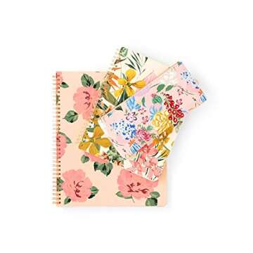 ban.do Floral Rough Draft Mini Spiral Notebook, 8.5" x 6.75" with Pockets and 160 Lined Pages, Paradiso