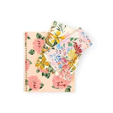 ban.do Floral Rough Draft Mini Spiral Notebook, 8.5" x 6.75" with Pockets and 160 Lined Pages, Paradiso