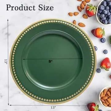 Umisriro Green Beaded Charger Plates, Set of 6, 13 Inch Plastic Round Chargers for Dinner Plates, Party, Wedding, Birthday.(Green. 6)
