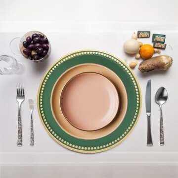 Umisriro Green Beaded Charger Plates, Set of 6, 13 Inch Plastic Round Chargers for Dinner Plates, Party, Wedding, Birthday.(Green. 6)