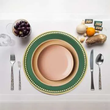 Umisriro Green Beaded Charger Plates, Set of 6, 13 Inch Plastic Round Chargers for Dinner Plates, Party, Wedding, Birthday.(Green. 6)