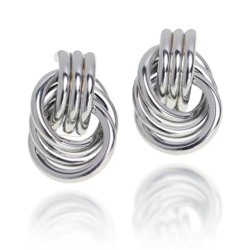 JeanBeau Statement Silver Knot Stud Earrings for Women Chunky Trendy Geometric Lightweight Hollow Tw...