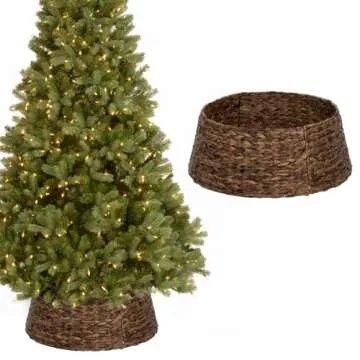 Christmas Tree Collar, 23.5’’ D Handmade Water Hyacinth Christmas Stand Tree Collar Basket Base Cover for Holiday Decoration