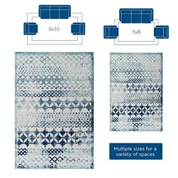 Modway Giada 8x10 Distressed Outdoor Area Rug in Ivory and Blue