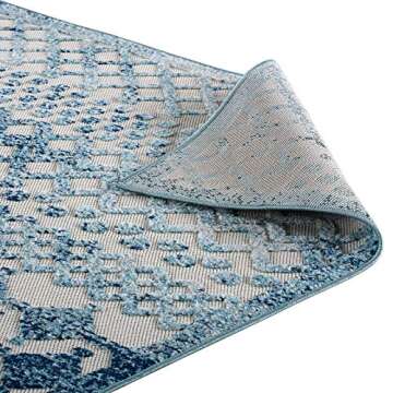 Modway Giada 8x10 Distressed Outdoor Area Rug in Ivory and Blue