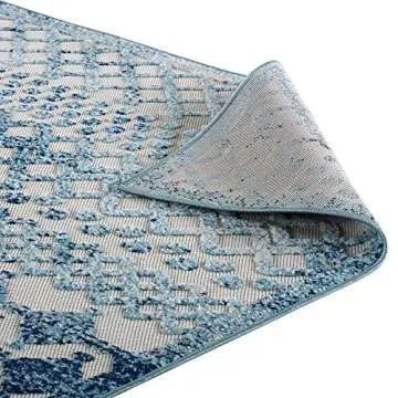 Modway Giada 8x10 Distressed Outdoor Area Rug in Ivory and Blue