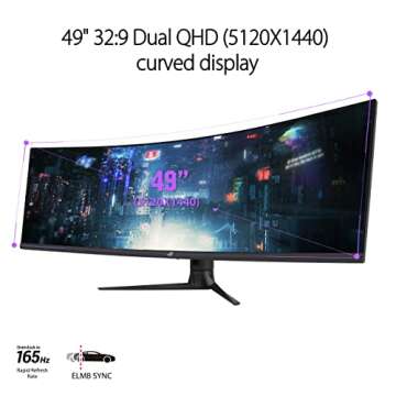 ASUS ROG Strix 49” Ultra-wide Curved HDR Gaming Monitor (XG49WCR) - Dual QHD 32:9 (5120 x 1440), 165Hz, Extreme Low Motion Blur Sync, USB-C, RJ45, DisplayHDR400, 90% DCI-P3, Dual Input-KVM Switch