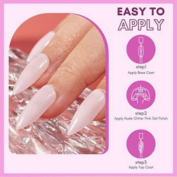 Makartt Gel Nail Polish 15ml, Natural Nude Jelly Pink Glitter, Soak Off UV/LED Gel for DIY Manicure & Nail Art Designs, Home & Salon Use - Soft Whisper