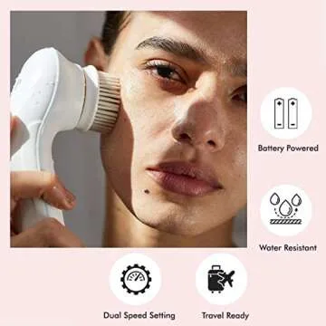 Vanity Planet Facial Cleansing Brush Ultimate Skin Spa with 3 Interchangeable Face Brushes for Cleansing, Exfoliating and Silicone Brush, Protective Case, Cordless, Water Resistant (Bombshell Blue)