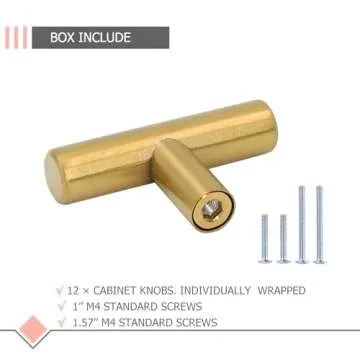 LONTAN 12 Pack Gold Drawer Knobs for Dresser Kitchen Cabinet Knobs Gold Hardware for Cabinets Brushed Brass T Bar Knobs for Dresser Bathroom，Stainless Steel