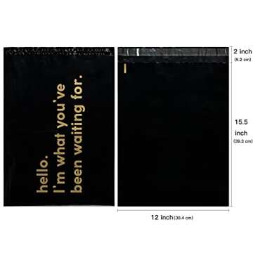 RUSPEPA Poly Mailer Shipping Bag with Self Sealing, Business Text Printed Design, 50 Packs 12 x 15.5 inches, Black