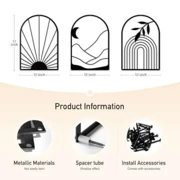 Sokurdeg Black Metal Wall Decor Minimalist Line Wall Art Bohemian Wall Hanging for Bedroom Bathroom Living Room (3 Pack, 12 x 17 in)