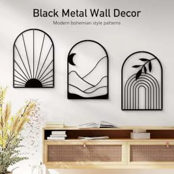 Sokurdeg Black Metal Wall Decor Minimalist Line Wall Art Bohemian Wall Hanging for Bedroom Bathroom Living Room (3 Pack, 12 x 17 in)
